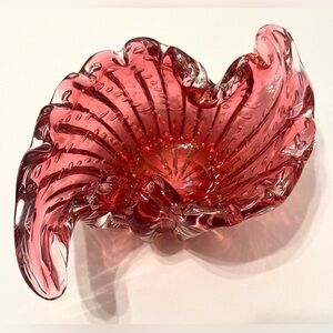 Vintage Murano cranberry glass bowl made in Italy